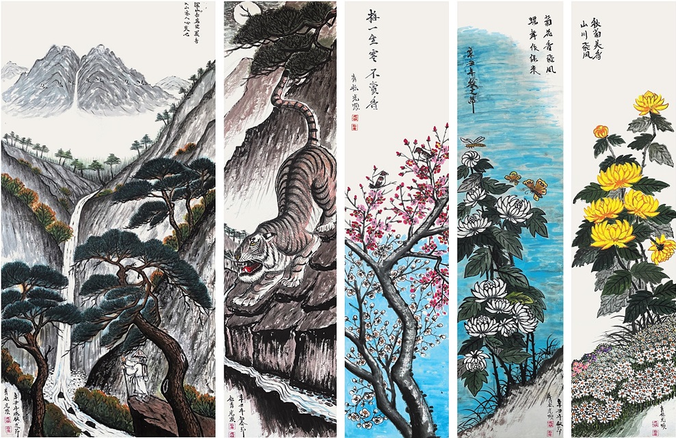 호랑이,매화,국화,들꽃,소나무